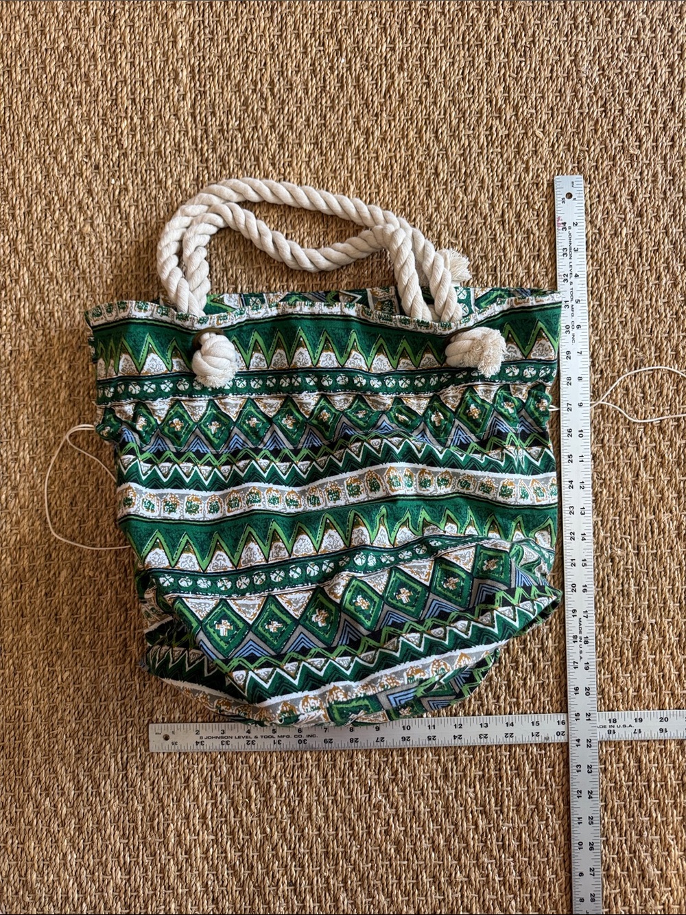 NWOT Lumens of Charleston Green Patterned Tote with Rope Handles XL